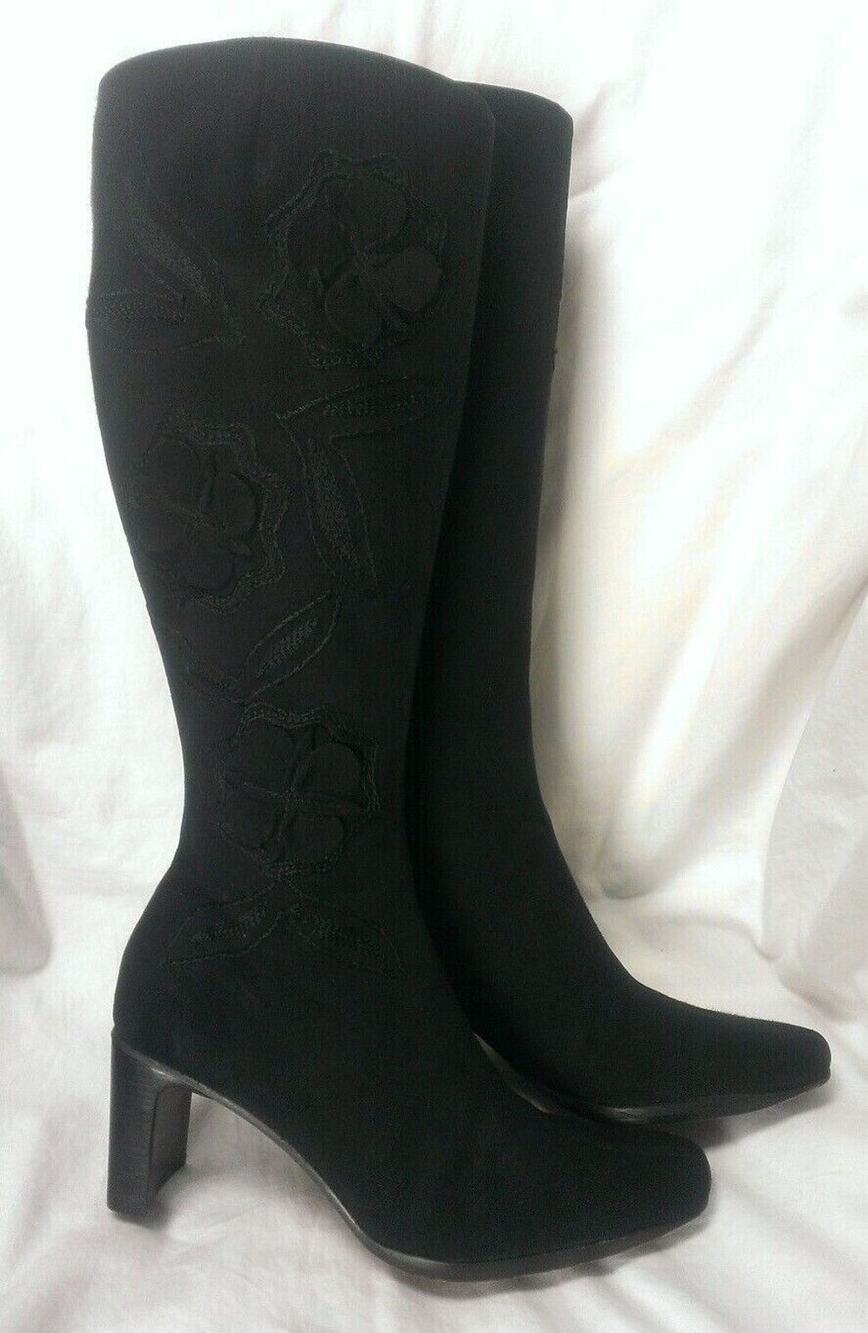 SESTO MEUCCI Women Embroidered Black Leather Knee-High Fashion Dress Boots 5.5M